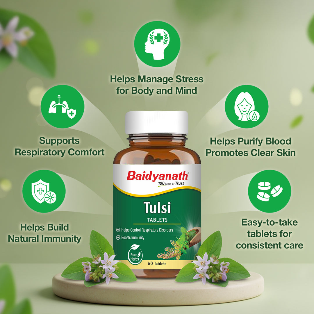 Baidyanath Tulsi Tablets – Pure Herbs (60 Tablets) Pack of 2
