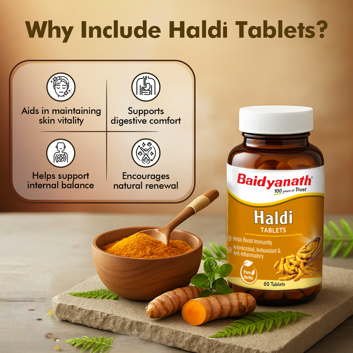 Baidyanath Haldi Tablets - 60Tablet | Natural Haldi Extract | Helps Boost Immunity, Blood Cleansing & Skin Problems
