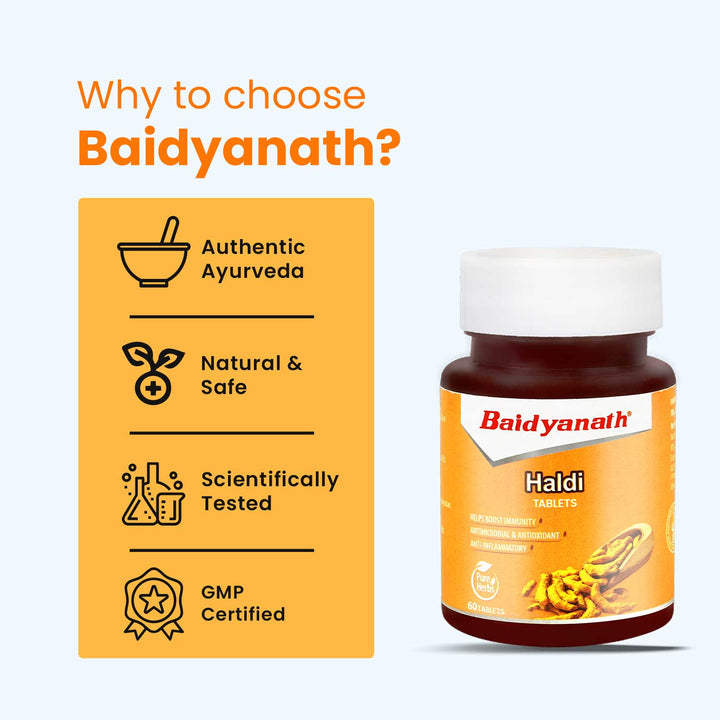 Baidyanath Haldi Tablets - 60Tablet | Natural Haldi Extract | Helps Boost Immunity, Blood Cleansing & Skin Problems