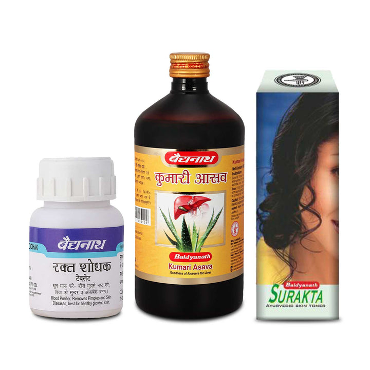Baidyanath Dark circle & Acne care combo-Surakta 450ML, Raktashodhak bati50TB, Kumariasav450ML (Pack of 3)
