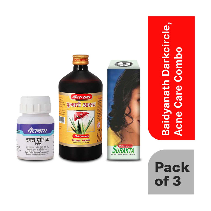 Baidyanath Dark circle & Acne care combo-Surakta 450ML, Raktashodhak bati50TB, Kumariasav450ML (Pack of 3)