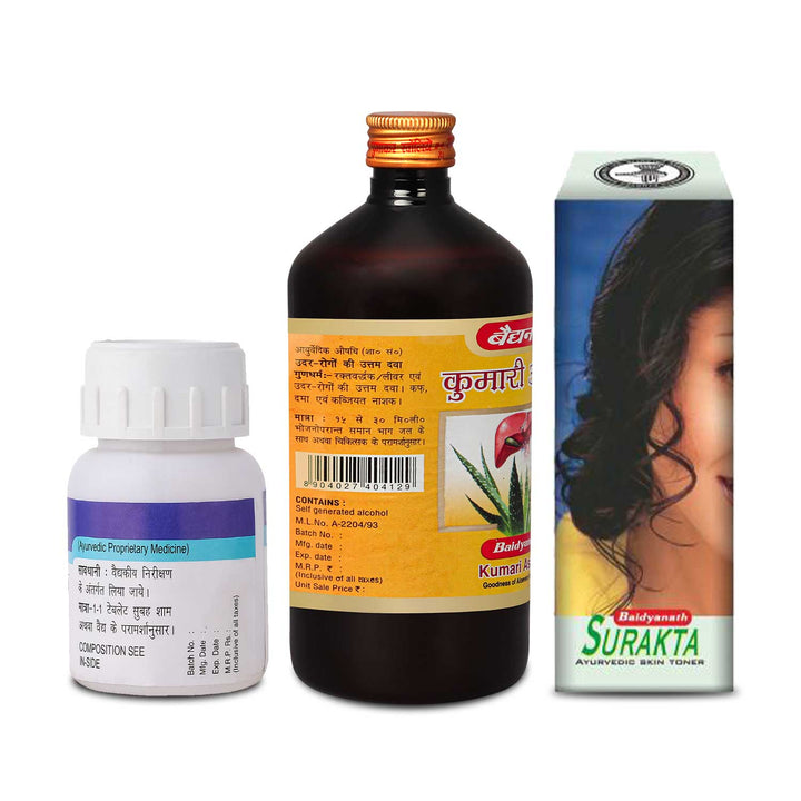 Baidyanath Dark circle & Acne care combo-Surakta 450ML, Raktashodhak bati50TB, Kumariasav450ML (Pack of 3)