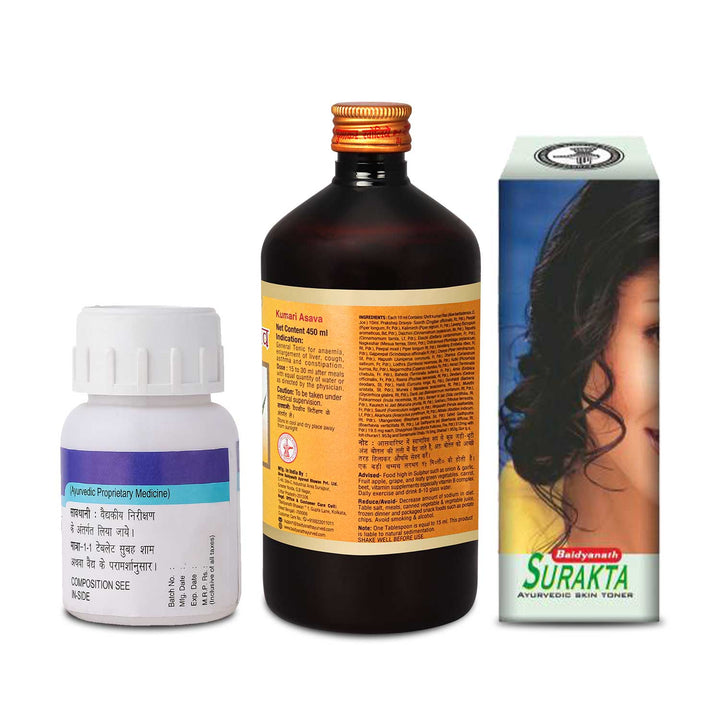 Baidyanath Dark circle & Acne care combo-Surakta 450ML, Raktashodhak bati50TB, Kumariasav450ML (Pack of 3)