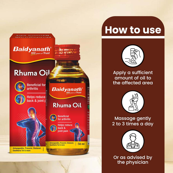 Baidyanath Rhuma Oil 50 ml Ayurvedic Massage Oil Helpful in Joint Pain, and Muscle Cramps, Sprains & Strains