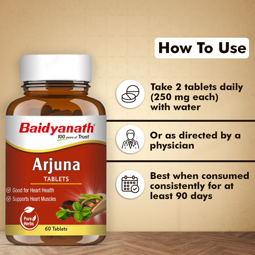 Baidyanath Arjuna Tablets 60 Tabs Good for Healthy Heart & Supports Heath Muscles
