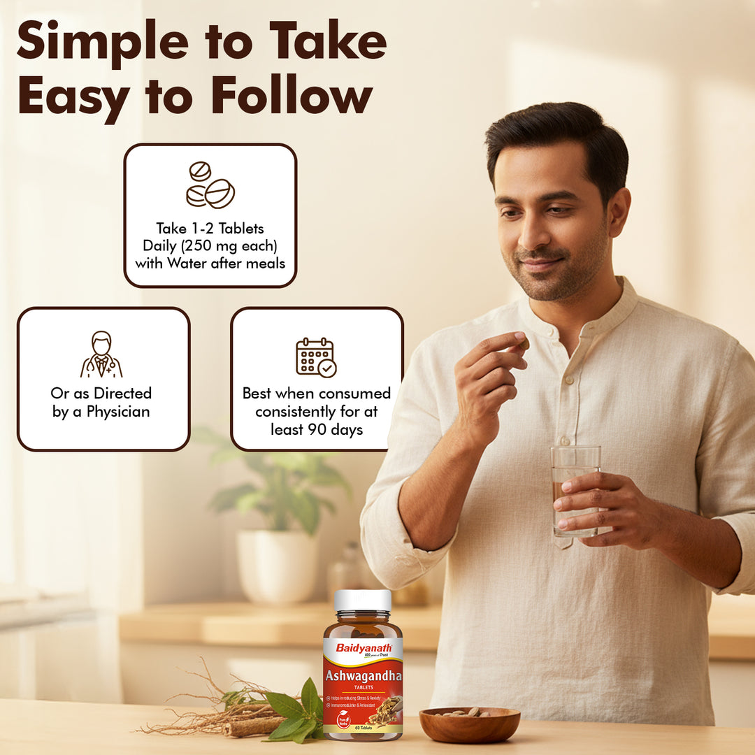 Baidyanath Ashwagandha- General Wellness Tablets (60 Tab) | Rejuvenates Mind and Body