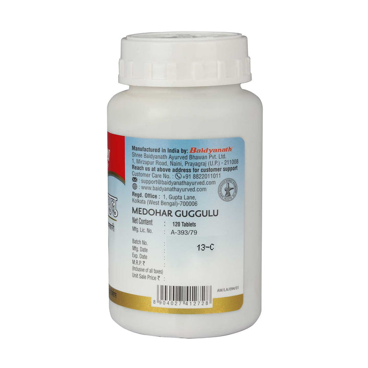 Backside image Baidyanath Medohar Guggulu bottle 