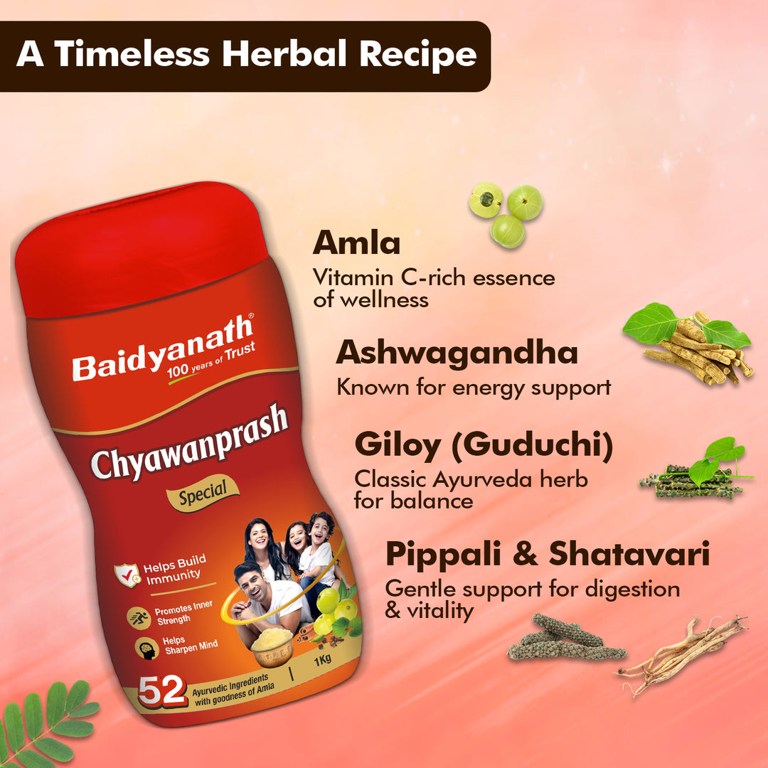 Baidyanath Chyawanprash Special-1kg | Enriched with 52 Essential Herbs & Minerals | Helps Support Immunity & Stamina for the Entire Family