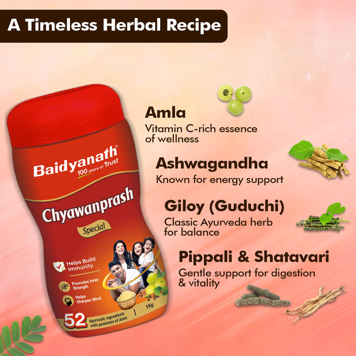 Baidyanath Chyawanprash Special-1kg | Enriched with 52 Essential Herbs & Minerals | Helps Support Immunity & Stamina for the Entire Family