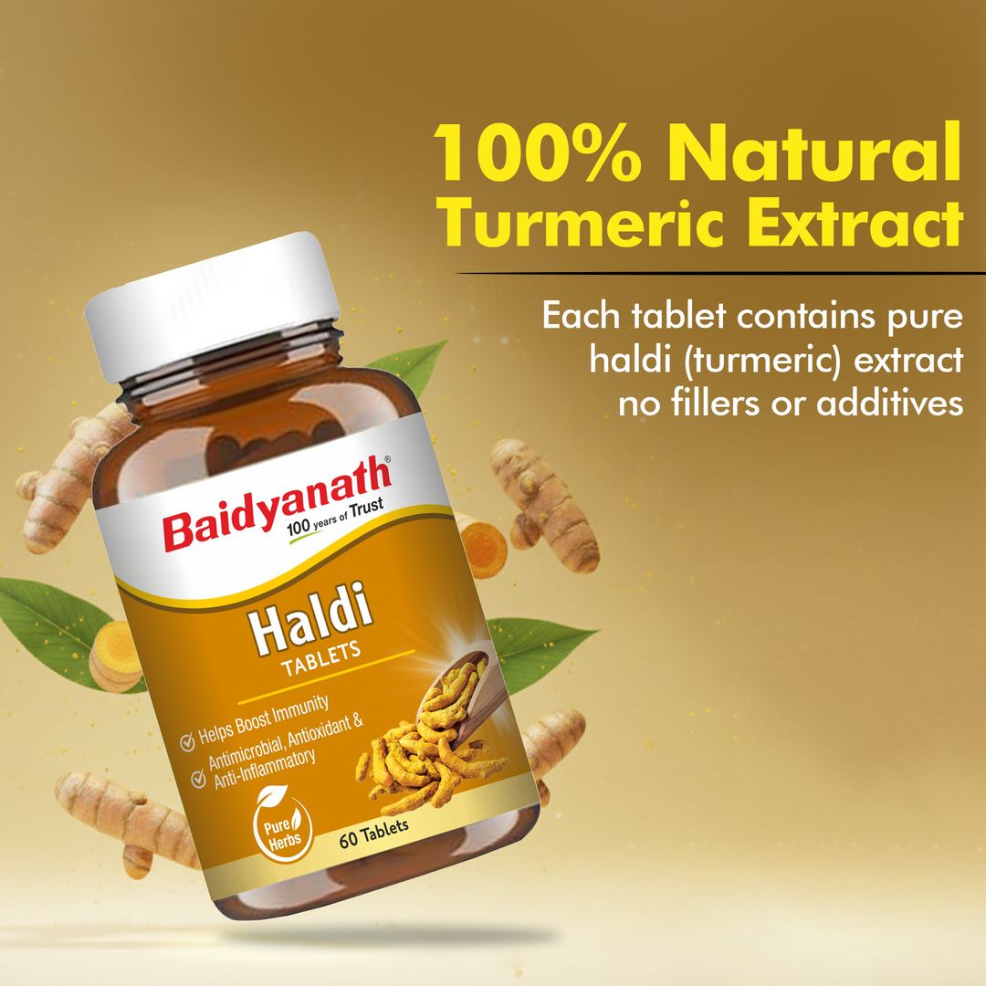 Baidyanath Haldi Tablets - 60Tablet | Natural Haldi Extract | Helps Boost Immunity, Blood Cleansing & Skin Problems