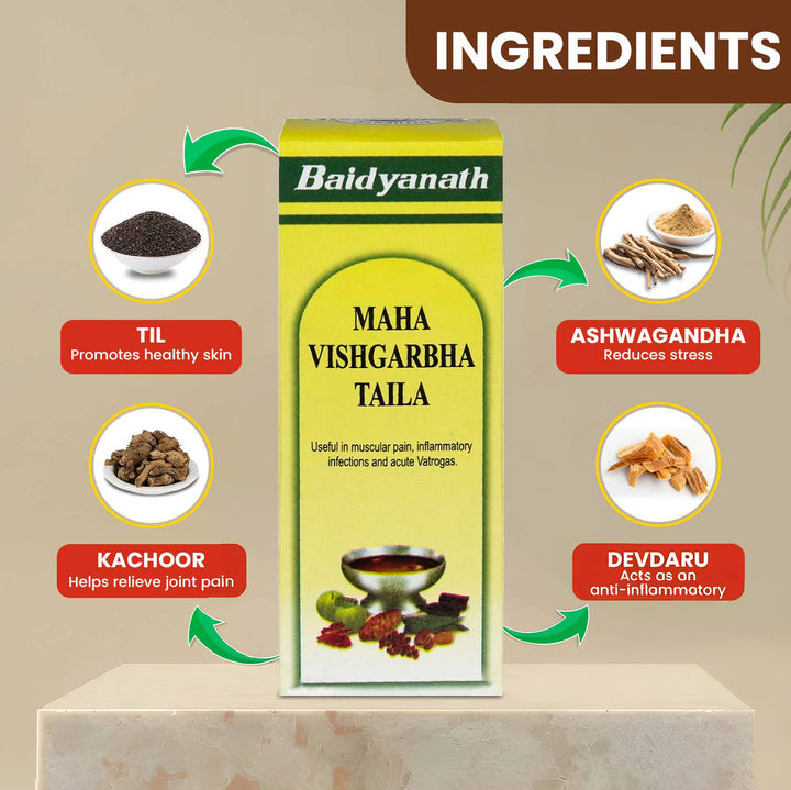 Baidyanath Mahavishgarbh Ayurvedic Oil - 100 ml | Useful in Muscular & Joint pain