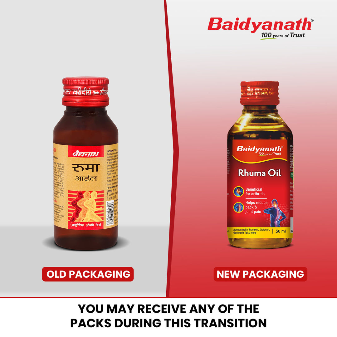 Baidyanath Rhuma Oil 50 ml Ayurvedic Massage Oil Helpful in Joint Pain, and Muscle Cramps, Sprains & Strains