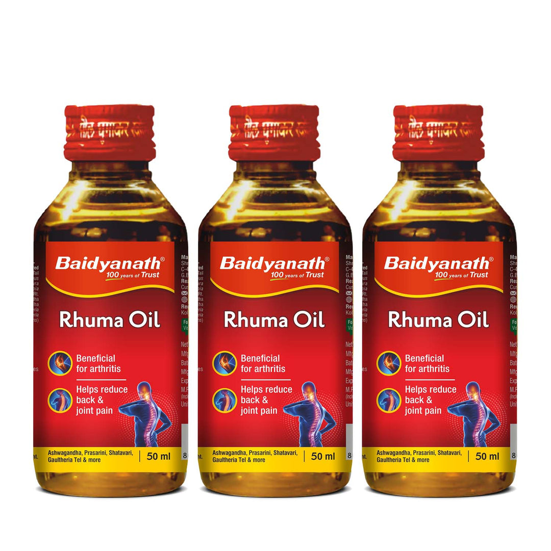 Baidyanath Rhuma Oil 50 ml Ayurvedic Massage Oil Helpful in Joint Pain, and Muscle Cramps, Sprains & Strains
