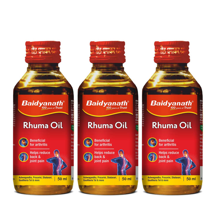 Baidyanath Rhuma Oil 50 ml Ayurvedic Massage Oil Helpful in Joint Pain, and Muscle Cramps, Sprains & Strains