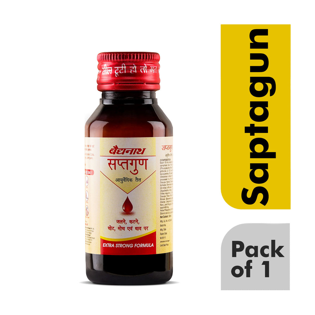 Baidyanath Saptagun Tel - 50 ml | Helps in General body pain| Useful in Sprain, Burns, Sores , Wounds & Swelling (Pack of 1)