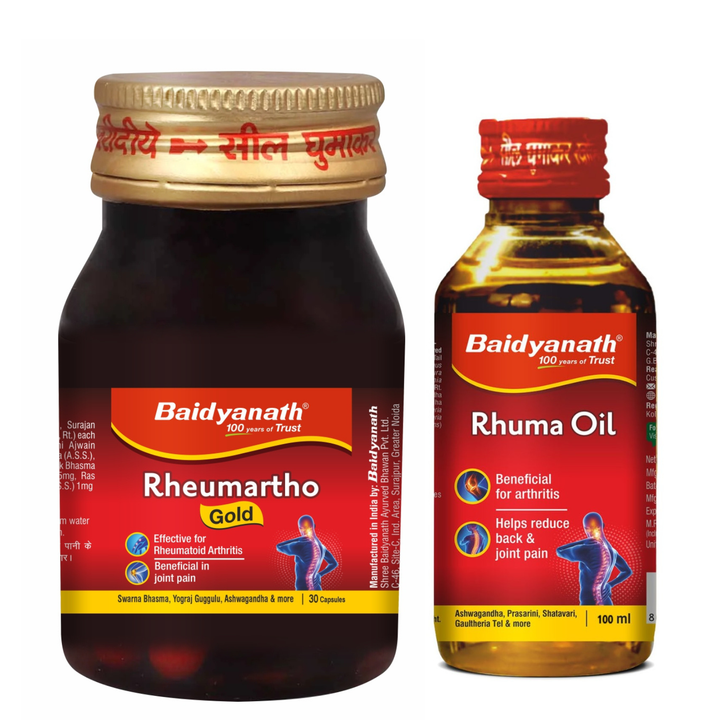 Baidyanath Joint Pain Management Kit- Rheumartho Gold 30 Caps and Rhuma Oil 100ml