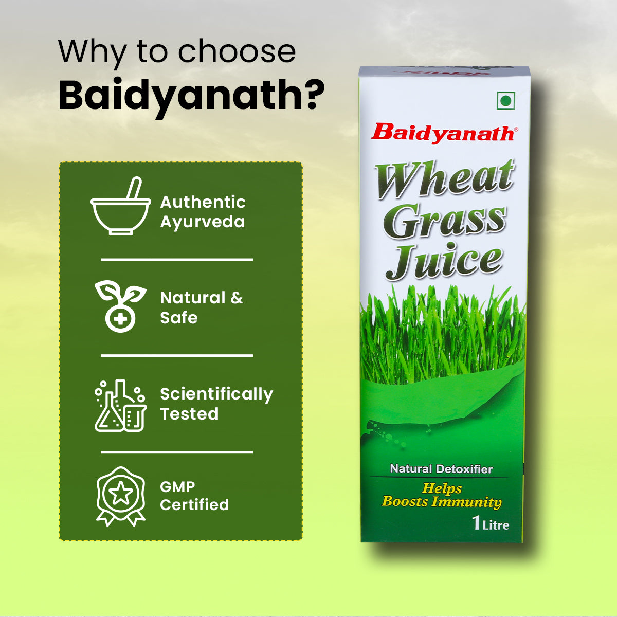Baidyanath Wheatgrass Juice 1 L Natural Detoxifier Herbal Suppleme