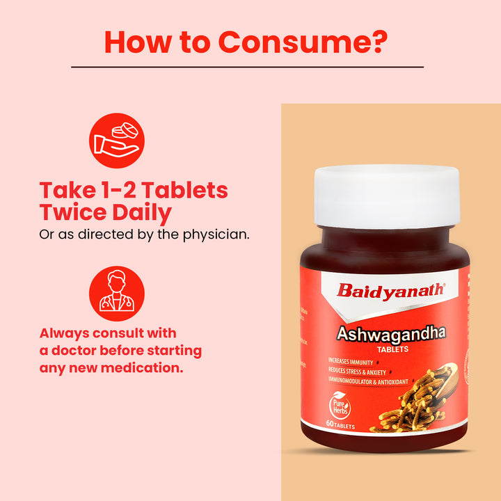 Baidyanath Ashwagandha- General Wellness Tablets (60 Tab) | Rejuvenates Mind and Body