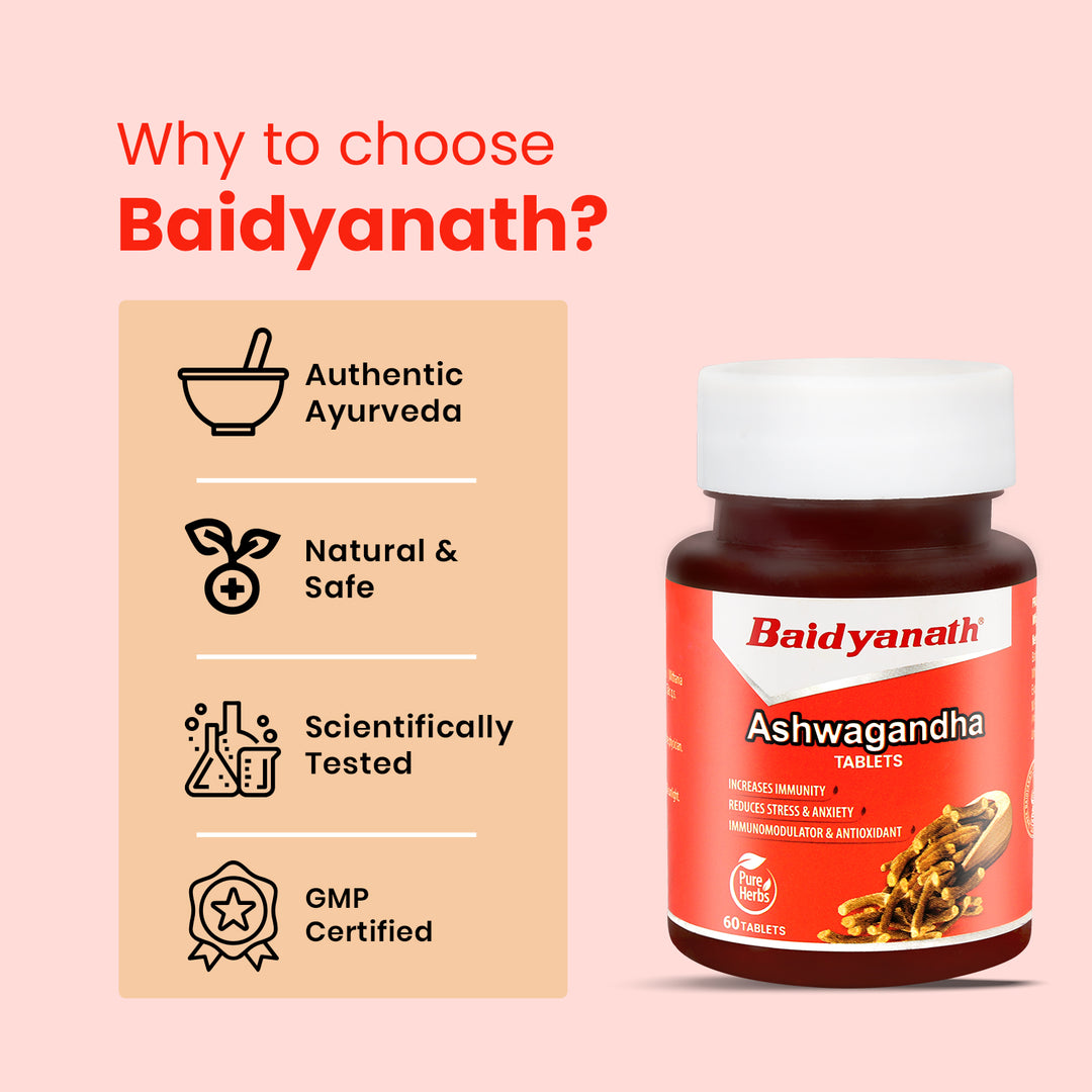 Baidyanath Ashwagandha- General Wellness Tablets (60 Tab) | Rejuvenates Mind and Body
