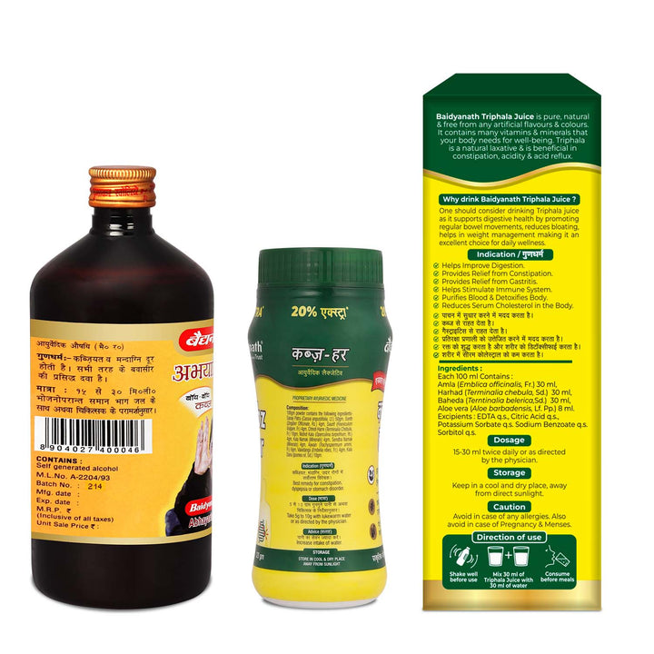Baidyanath Constipation Combo - Kabz Har 100gm | Abhyarishta 450 ml | Triphala Juice 1 litre