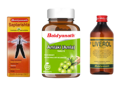 Badiayanth Gut Health Combo - Livrol Syrup-200ml | Saptarishta 450 ml | Amlaki Tablet 60 Tablets