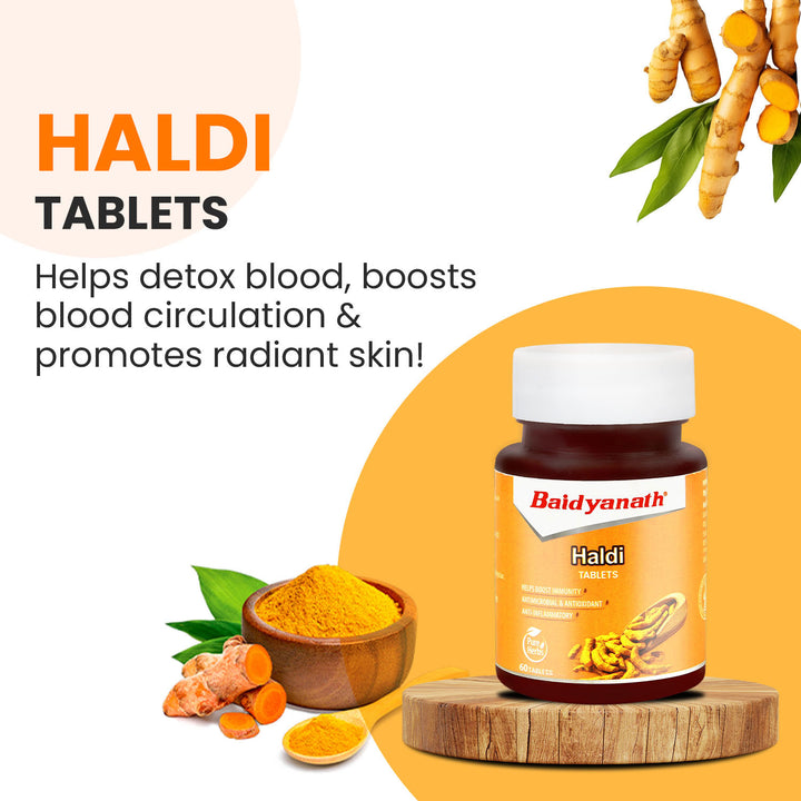 Baidyanath Haldi Tablets - 60Tablet | Natural Haldi Extract | Helps Boost Immunity, Blood Cleansing & Skin Problems (Pack of 2)
