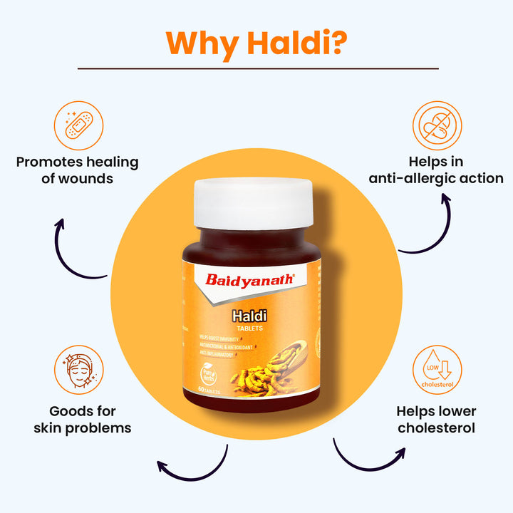 Baidyanath Haldi Tablets - 60Tablet | Natural Haldi Extract | Helps Boost Immunity, Blood Cleansing & Skin Problems (Pack of 2)