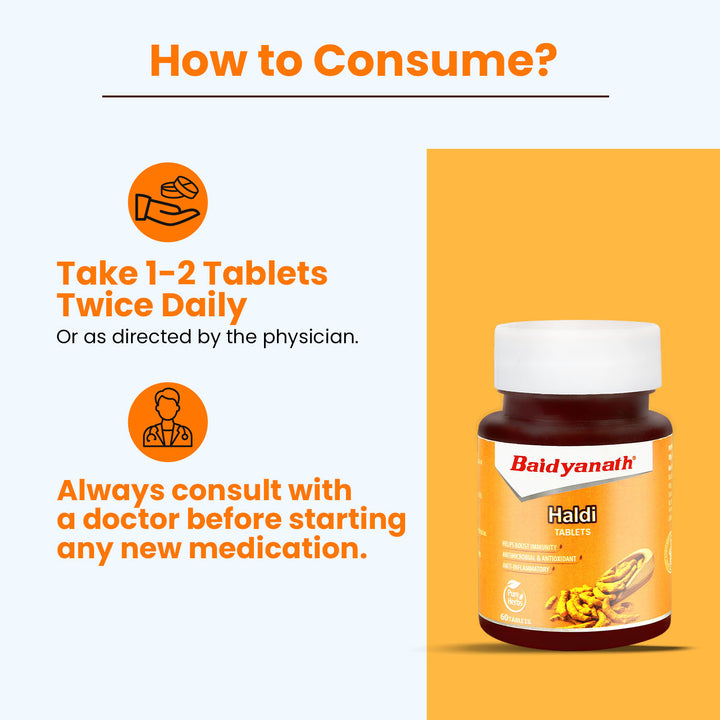 Baidyanath Haldi Tablets - 60Tablet | Natural Haldi Extract | Helps Boost Immunity, Blood Cleansing & Skin Problems (Pack of 2)