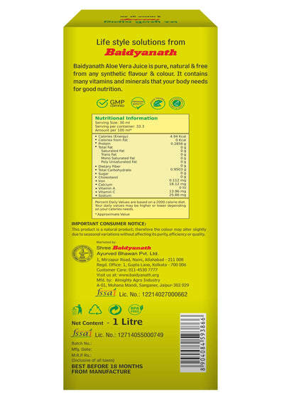 Baidyanath Aloe Vera Juice -1L* 3 Pack