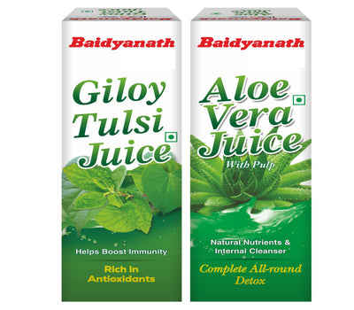 Baidyanath Giloy Tulsi Juice & Aloe Vera Juice Combo 1 Liter Each | Herbal Juice Combo