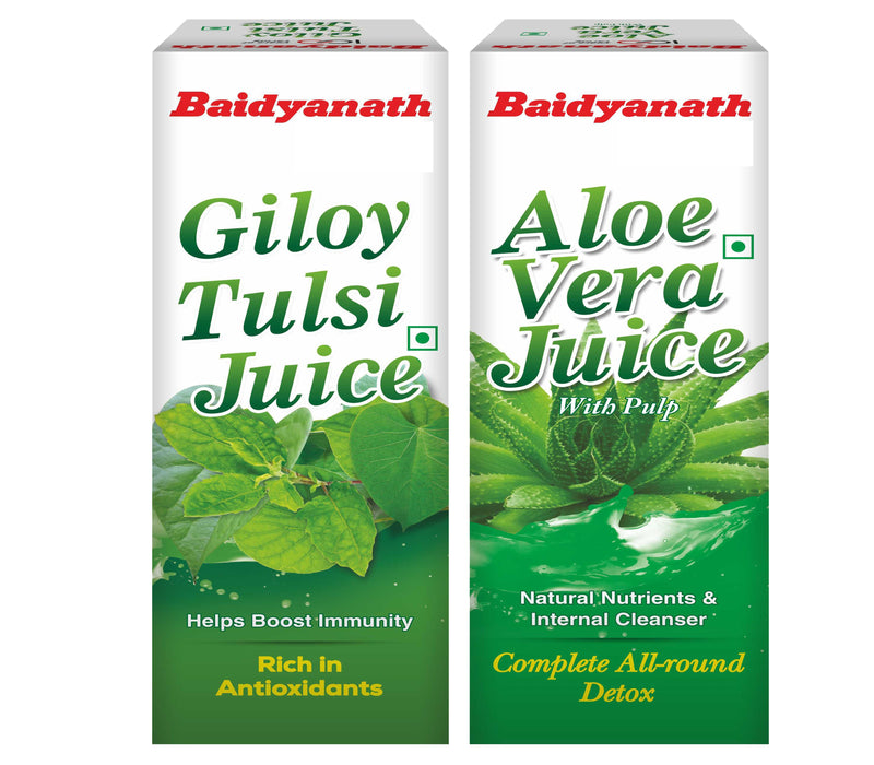 Baidyanath Giloy Tulsi Juice & Aloe Vera Juice Combo 1 Litre Each | Herbal Juice Combo