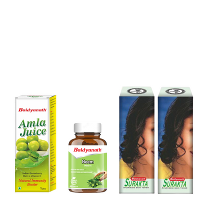 Baidyanath Skincare Combo - Amla Juice 1 litre | Neem Tablet 60 Tablets | Surakta 450 ml
